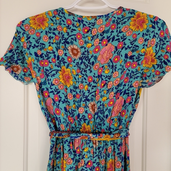 Boho faux wrap dress- floral blue- Small - Picture 5 of 8
